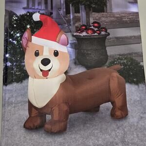Gemmy Corgi Dog Christmas Airblown Inflatable 3.5 Ft Long LED Lit Works